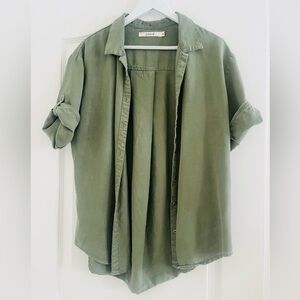 Love Olive Green Casual Button-Front Shirt